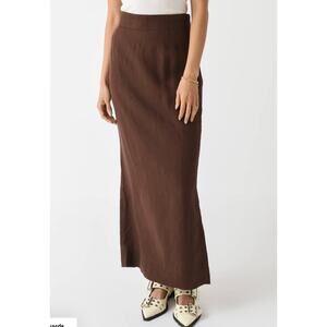 Posse Skirt Medium Linen Emma Pull On Waisted Pencil Maxi Chocolate Peasant Boho